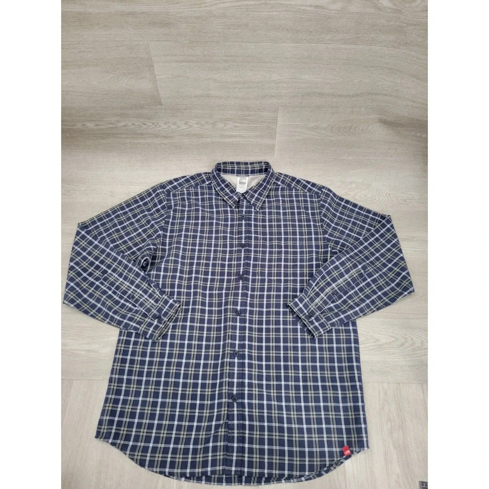 The North Face Hiking Shirt Men's Large Blue Plaid Long Sleeve Outdoor Button Up